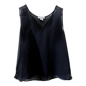 Notations Black Oversized Boxy Fit Sheer V-neck Tank Top Size L